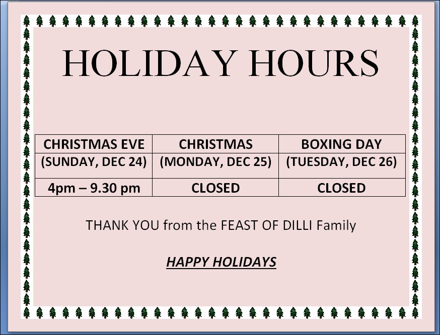 Holiday Hours 378 Brown's Line #FeastofDilli
#BeautifulAlderwood #AlderwoodTO #Brownsline #Etobicoke #Mimico #Lakeshorewest