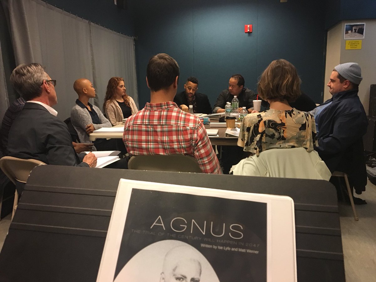 Week 1 of rehearsals with our stellar cast of #agnustheplay done! Our world premiere is January 18. Tickets are available now on Telecharge. #trialof2047
