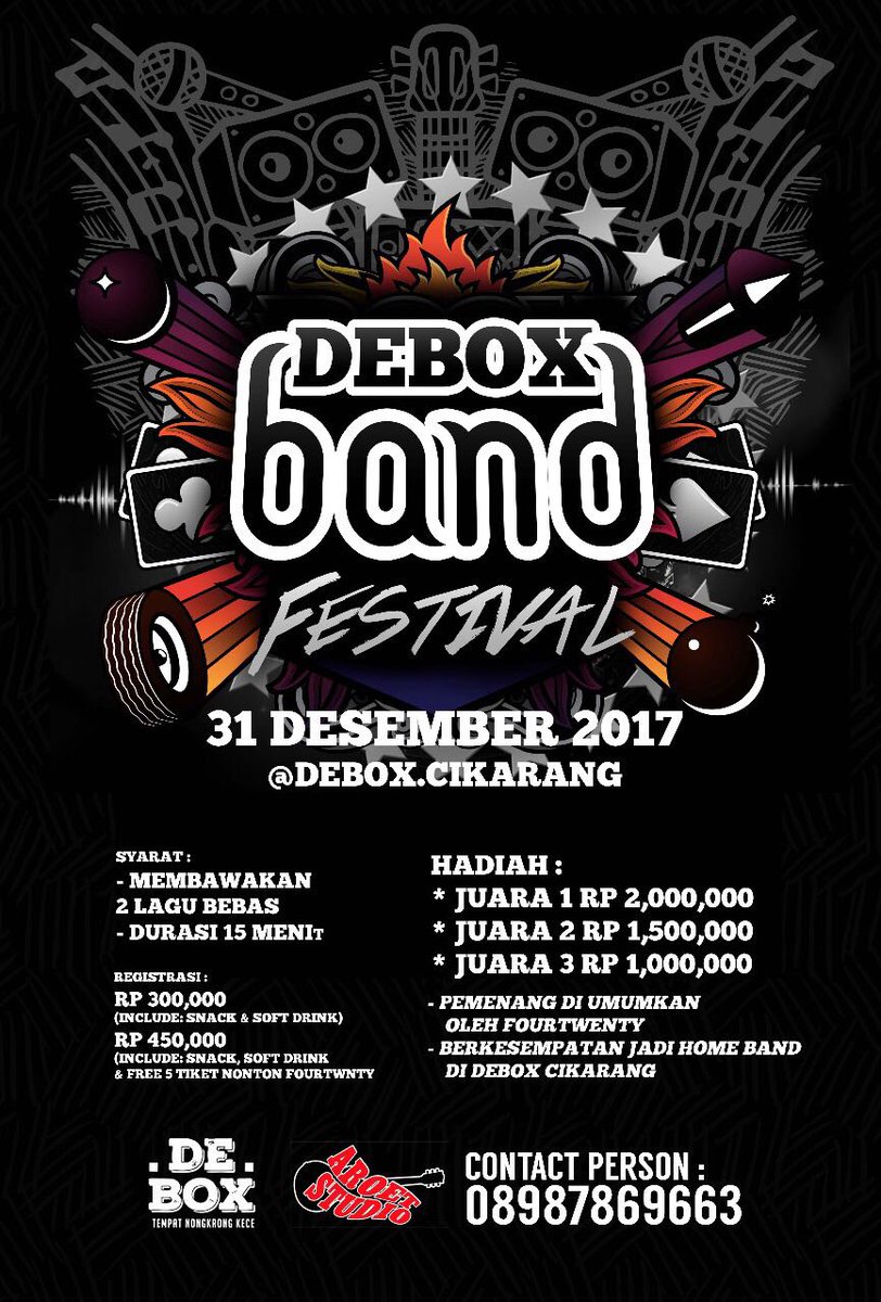 Buat band2 keren ayo ikutan di Debox band festival 31 des 2017 , kalian berkesempatan jadi home band di DEBOX CAFE