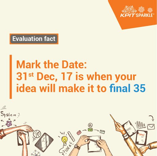 KPITSparkle's tweet photo. Evaluation Fact: Has your idea made it? The result will be announced on 31st Dec 17. #KPITSparkle 2018 #final35 #Innovation #Science #Technology https://t.co/uwdgrnMbbL https://t.co/ONl7uVdRli