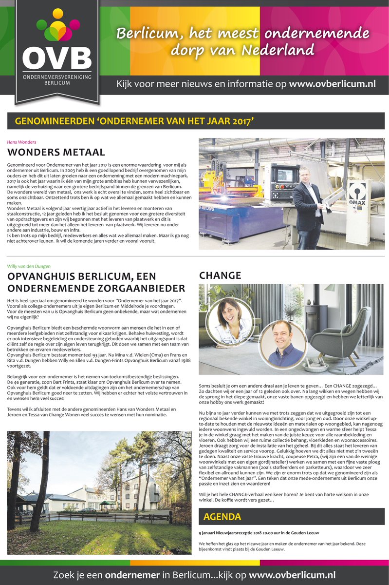 WimSchuurmans's tweet photo. Genomineerden 'Ondernemer van het jaar 2017' @OVBerlicum in De Brug #OpvanghuisBerlicum, ondernemende zorgaanbieder. #WondersMetaal, wondere wereld van metaal. @changewonen, het beste voor uw interieur! https://t.co/KBDgIE13Uk