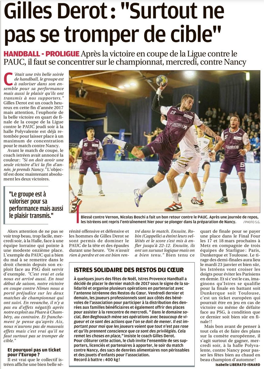 EricStella13's tweet photo. #Handball #Proligue - @IstresHB reçoit @GNMHAND demain. Après l'exploit face au @pauchandball #Derot a rappelé hier dans @LP_Martigues que la priorité reste le championnat @Proligue https://t.co/9G9QLQsId2