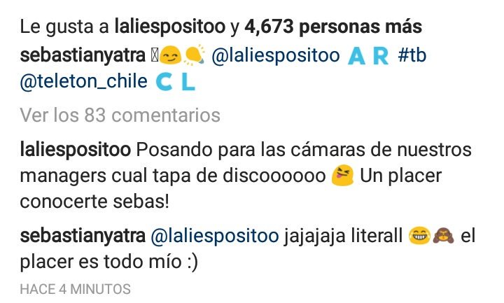 LaliPromotion's tweet photo. Lali y Sebastian Yatra respondiéndose por Instagram. https://t.co/shusLU3bo9