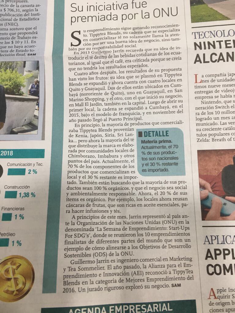 ¡Gracias a <a href="/Expresoec/">Diario Expreso</a>  por difundir este logro del cual estamos orgullosos! Felices de haber representado a nuestro querido  Ecuador ante la <a href="/ONU_es/">Naciones Unidas</a> 🌎🌿 #ginebra2017 #Start4SDGs  <a href="/TippyteaBlends/">Tippytea</a> @aei_ec <a href="/Ecuador_Calidad/">Mucho Mejor Ecuador</a> @FundacionCrisfe <a href="/GuillermoJarrin/">Guillermo Jarrín</a>