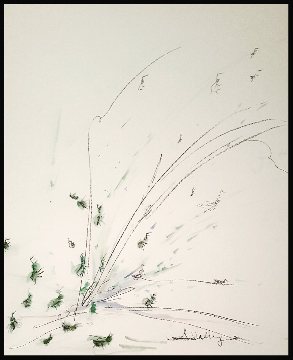 awallingart's tweet photo. When you don't feel so well, #scetch in bed.
#peace #getwell #art #bugs #abstract quickdraw #love #insects #insectart #watercolor #illustration #mixedmedia #interiordesign #homemade #therapy #arttherapy #beefree #savethebees #honey #bee #spider #spiderbee https://t.co/zecXlYGNHE