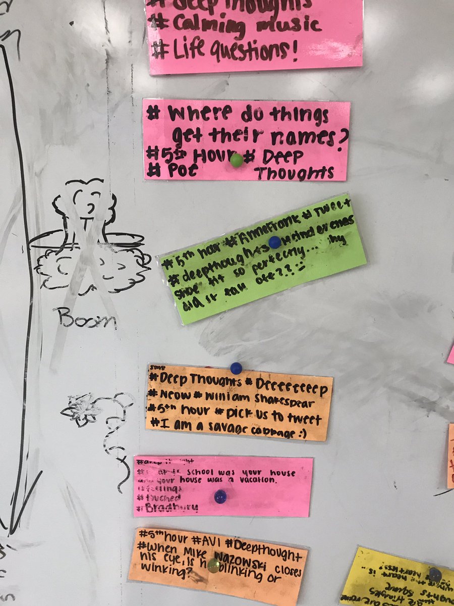 SchroTeach's tweet photo. #deepthoughts by all of 8th grade...too many good ones so I just took pics, plus there is a weird succession of writing around the board. https://t.co/8lPvBaL2uD