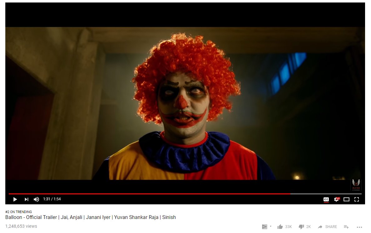 kollywoodvoice's tweet photo. #BalloonTrailer Trending on #2 in @YouTube With 1.2+Million Views !  

@thisisysr @Actor_Jai @jan_iyer @yoursanjali @sinish_s @auraacinemas @DoneChannel1 https://t.co/6tRpDZ0M9I