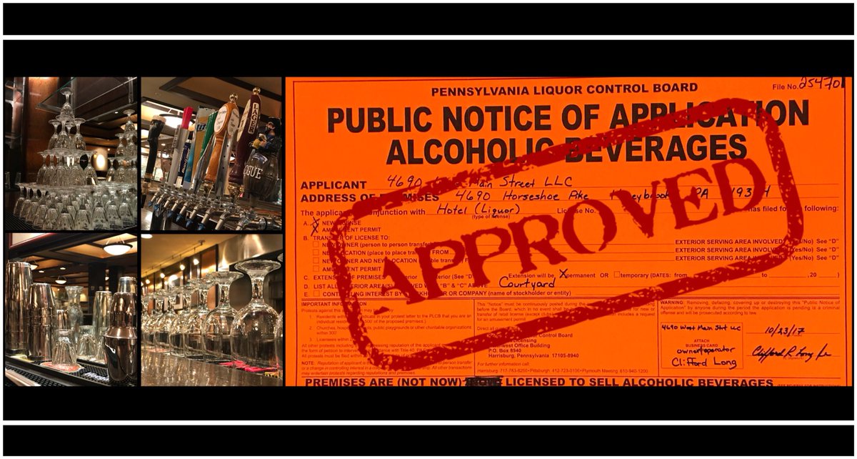 TLWHGP's tweet photo. It’s official! The liquor license is here! Once we get the bar stocked, we will open the pub downstairs. We expect to be serving alcohol in the restaurant this Friday! #takethelongway #waynebrookinn #honeybrook https://t.co/B66paD0Em7
