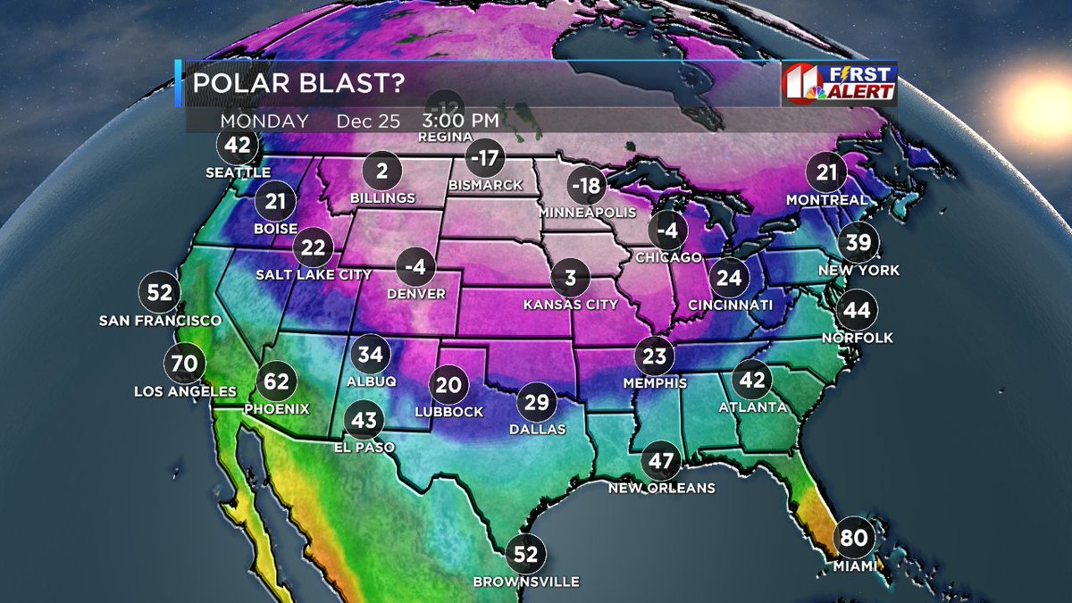 CaryAllenKCBD's tweet photo. If the American GFS model is correct, it might be a good time to move to Hawaii for Christmas (unless you love cold weather of course!) #BuildAnIgloo https://t.co/8zxUeGPfPs