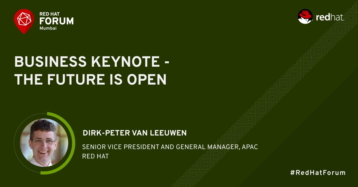 RedHatAPAC's tweet image. It’s time for our business keynote at #RedHatForum 2017 Mumbai. @dpvanleeuwen is all set to talk to us about how the #futureisopen. red.ht/2Bwd1ty