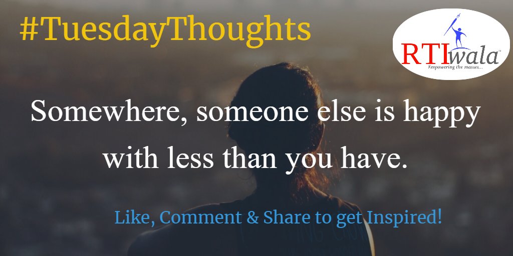 RTIwala's tweet photo. Somewhere, someone else is happy with less than u have.
#RwQuotes #RTIwala #Motivation #Inspiration #Life #Leadership #CEO #Goals #Quotes #Success #LifeHacks #Thoughts #RTIwalaTV #Quoteoftheday #ThoughtoftheDay #Startup #TuesdayThoughts #LifeGoals #Achievement #Motivational #rwp https://t.co/UceNoT9RpS