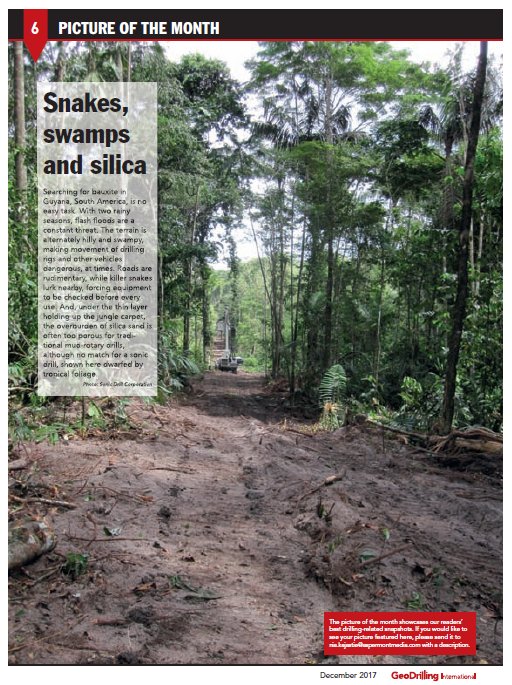Sonic_Drilling's tweet photo. We're thrilled to be chosen by @GeoDrilling magazine for its December "Photo of the Month" feature! Check out our Snakes, Swamps and Silica mini-story and photo in this month's GDI issue. Free subscription here: https://t.co/YiR5VO3mjg https://t.co/GysRCF0rEf