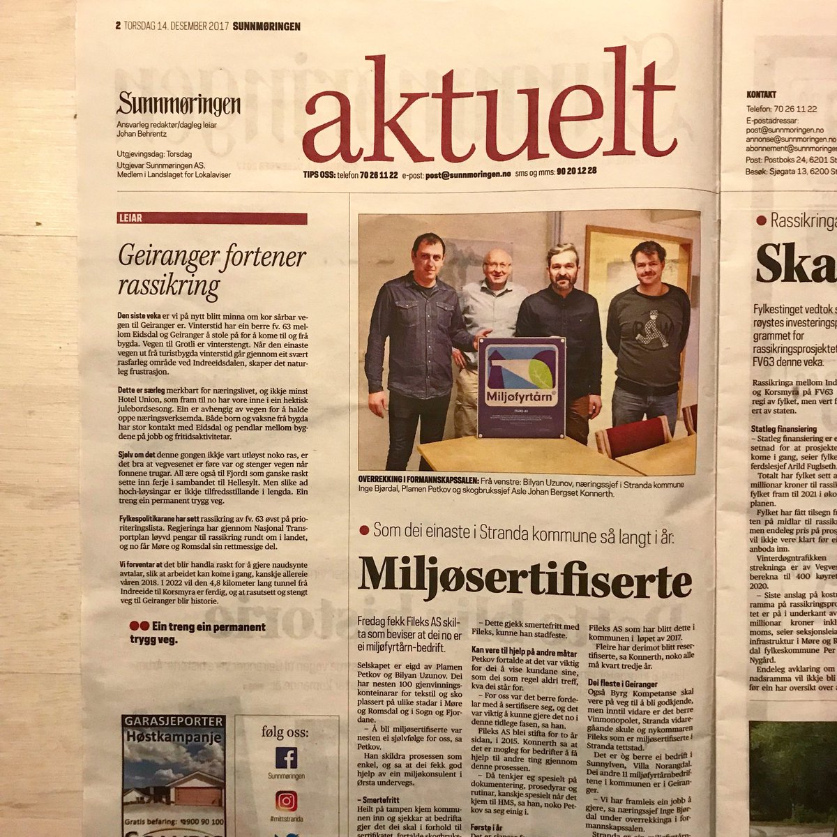FileksAS's tweet photo. Oppfølging fra @Sunnmoring1 om utdeling av @miljofyrtarn skilt hos @Stranda kommune. https://t.co/L8dU9bpMqY
