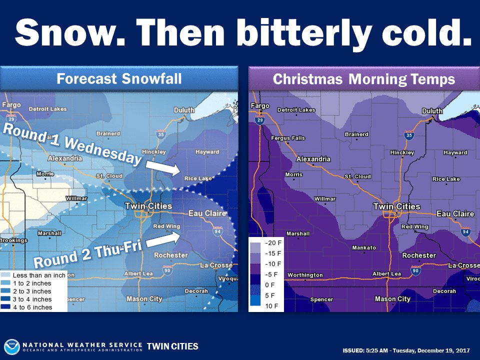 Some snow to end the week then the coldest stretch of temps in 2017 looks to arrive for Christmas! #mnwx #wiwx