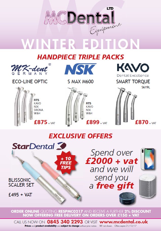MCRepairsLtd's tweet photo. You've only got two days left to receive 2% discount off our 2017 prices when purchasing from our online store! Featuring brands such as @NSK_UK, @KaVoGlobal #MKdent #SOCO #DTE See our brochure:
https://t.co/ipZpt3nk5i #dentistry #dentist #dentalequipment #dentalhandpieces https://t.co/CS7MUtJxRx