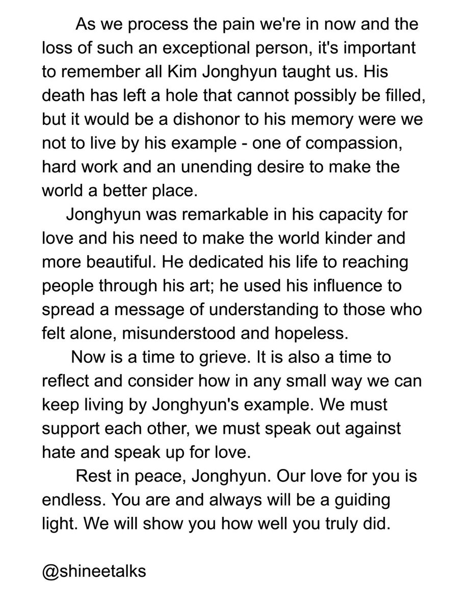 You were and always will be an inspiration to us all. #RIPJonghyun #PrayForJonghyun #종현아_사랑해