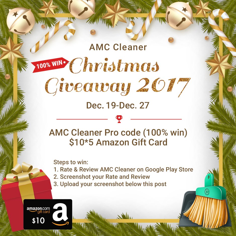 AMC_IObit's tweet image. #AMC#Cleaner #Christams #Giveaway #Event starts today. It&apos;s 100% WIN: 6-month pro code of AMC Cleaner. $10*5 Amazon Gift card. Join our event now: goo.gl/8bNrnx