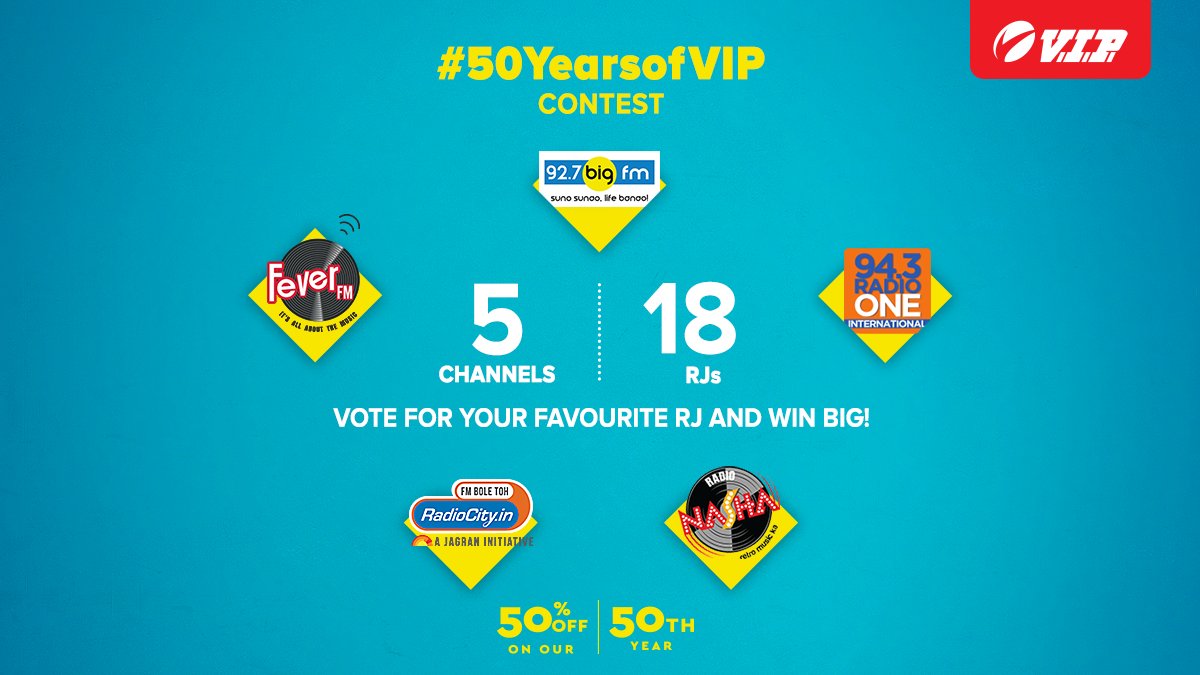 VIPBagsIndia's tweet photo. Only a few days left until our #50YearsofVIP contest is closed. Is your favourite RJ taking the prize home? Are you going to be the lucky winner? Tag your friends and let them join the fun! https://t.co/yAnbwjEflH