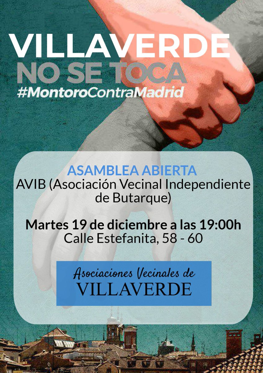 AVSancris's tweet photo. Villaverde no se toca! Seguimos organizándonos la vecindad para defender nuestros derechos.
Esta tarde en @AVIButarque https://t.co/vplYc5FCc0