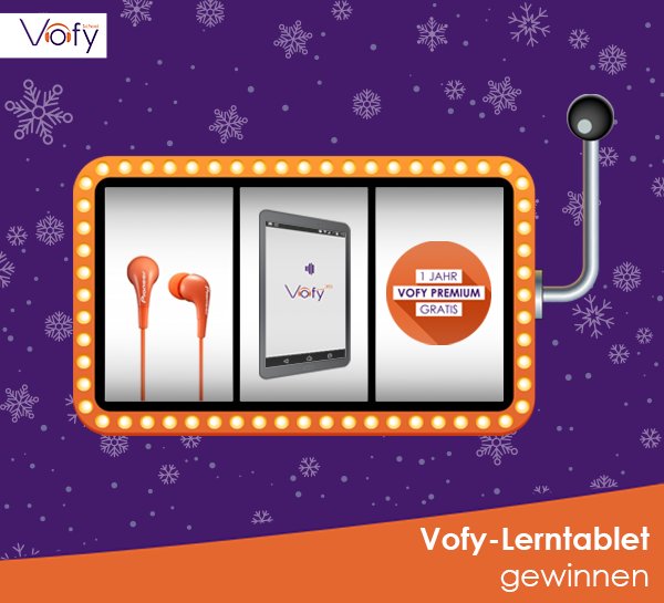Nur noch wenige Tage und unser großer X-MAS Jackpot wird gezogen. Sichere dir jetzt noch die Chance auf das Vofy-Lerntablet von Samsung inkl. Kopfhörern und einem Jahr gratis Vofy-Premium! Einfach hier mitmachen: bit.ly/Vofy-XMAS-Jack…
#XMAS #vofy #gewinnen #vokabelnlernen