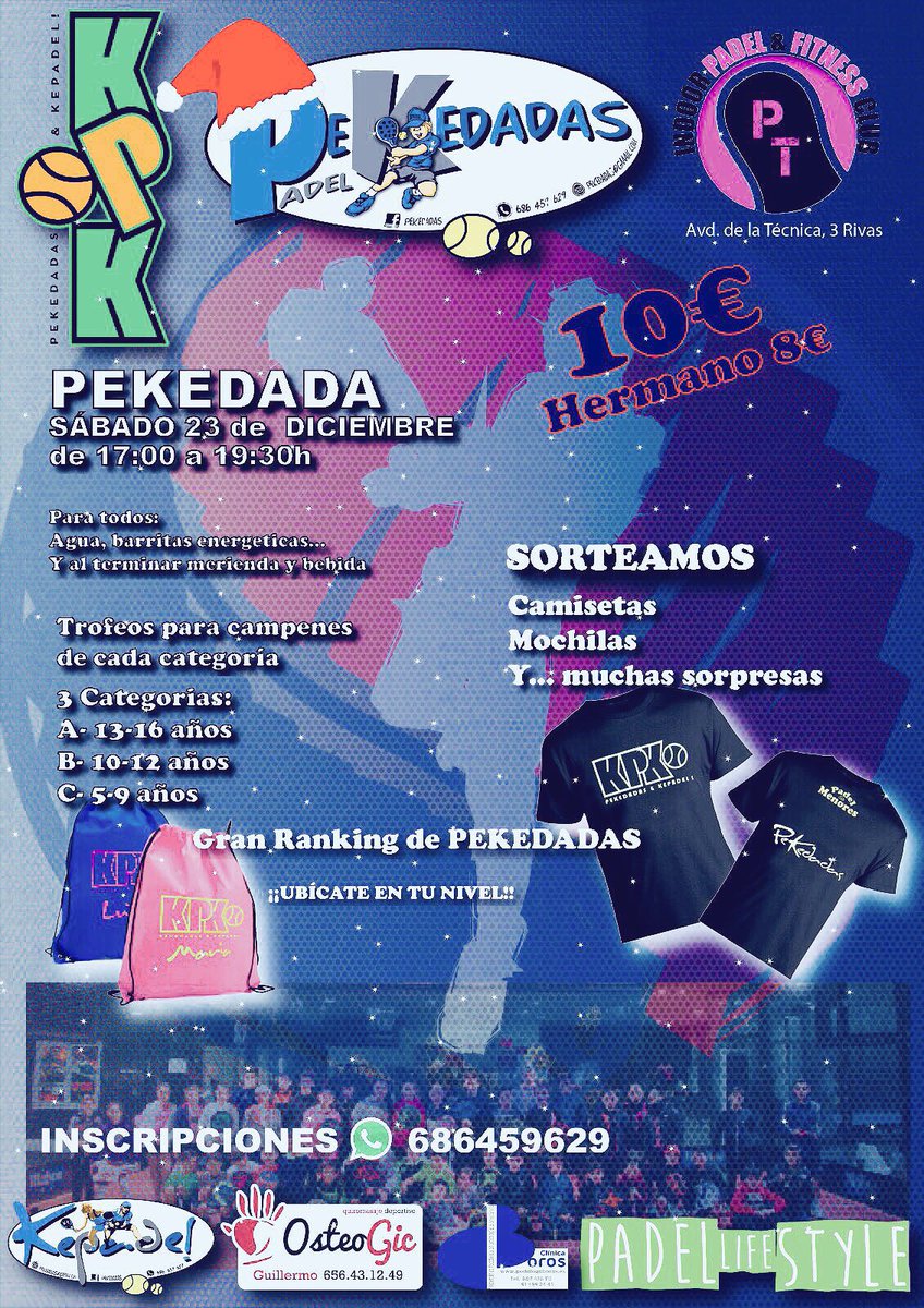 PadelTraining's tweet image. S23 PEKEDADA NAVIDEÑA a las 17 h en PT. Desde 5 hasta 16 años distribuid@s en diferentes niveles. Disfruta de una tarde jugando entre amigo@s y del sorteo Navideño entre tod@s los participantes. Whatsapp; 686459629.