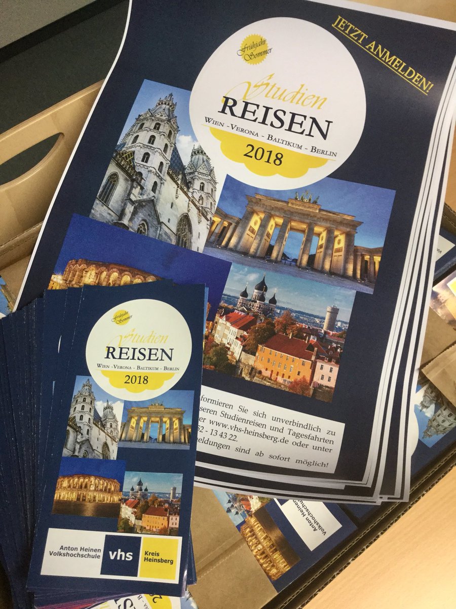 Pünktlich eingetroffen! Die neuen #Flyer &amp; #Plakate zu den #Studienreisen #2018 der #VHSheinsberg! Es geht nach #Wien, #Verona, #Berlin und ins #Baltikum. Jetzt anmelden!