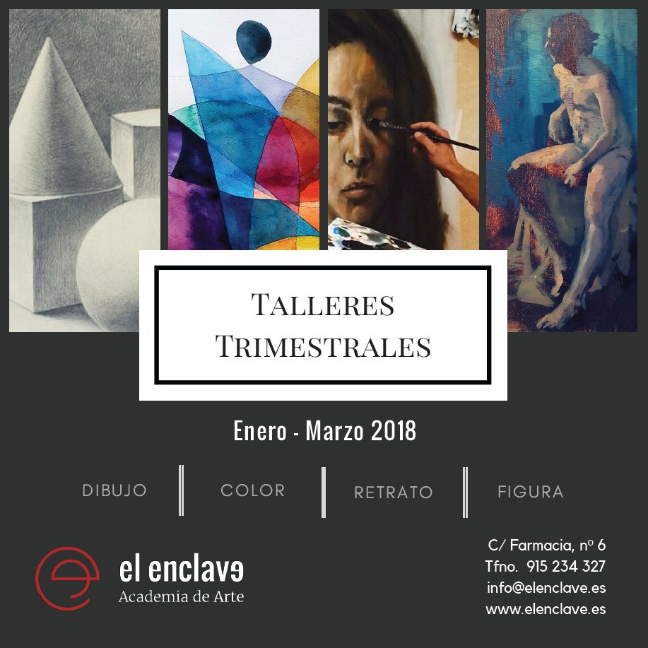 AcademiaEnclave's tweet photo. En Enero nuevos talleres trimestrales en El Enclave!! https://t.co/UWAexJTpmD #curso #pintura #dibujo #Madrid https://t.co/MiVUpe1kGw