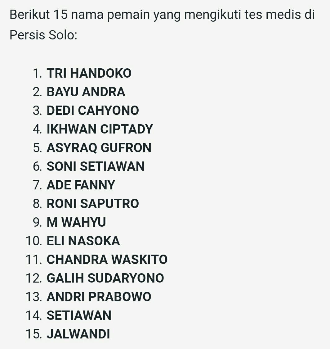 PasoepatiNet's tweet photo. 15 pemain yang sudah melakoni tes medis di Persis Solo. Source @persisofficial https://t.co/1zn4UROoFs