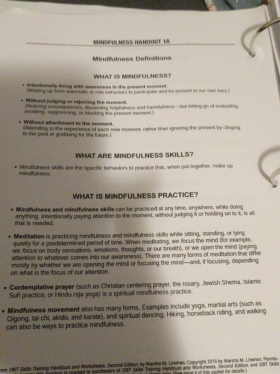 And sleep stories. Some are available free, others require subscriptionMindfulness and meditation are not a cure for trauma, or mental illness, but sometimes they can give you the space to make choices that cause you less harm. I'll include some pics of handouts from my group.