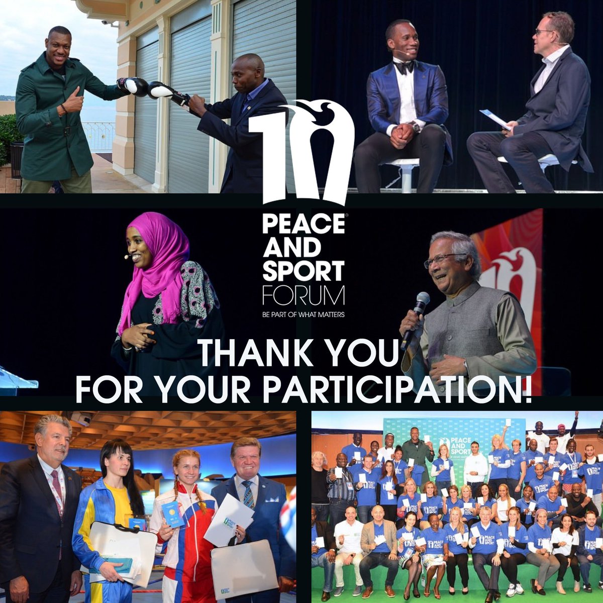 Together we are building a solid foundation for the Peace through Sport mouvement, 
together we are creating the future for generations to come.
Thank you to all participants, to our partners, our #ChampionsforPeace and those who believe in the unifying power of Sport.
#PSIF