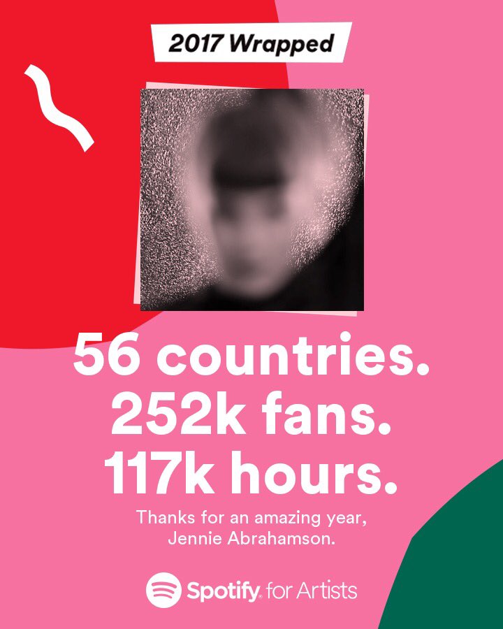 JennieAbrahams's tweet photo. Thank you for listening! 💕 #spotifywrapped2017 https://t.co/btoch9W0HU
