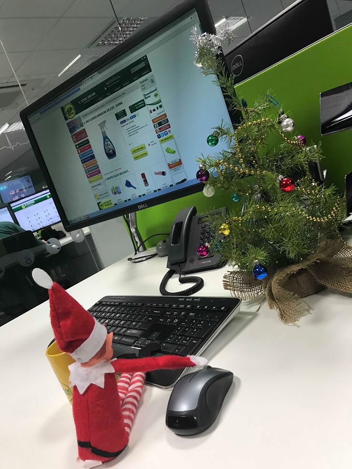 SPServicesUK's tweet photo. #SPelf is here today helping with the social media and marketing! Coffee at the ready! #ElfOnTheShelf https://t.co/mdVgbnXFdT