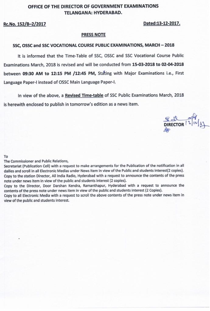 TUTAKNR's tweet photo. #RevisedTimeTable
#SSC
#OSSC
#VocationalCourse
#PublicExaminations
#March2018 https://t.co/IbstmQJWal