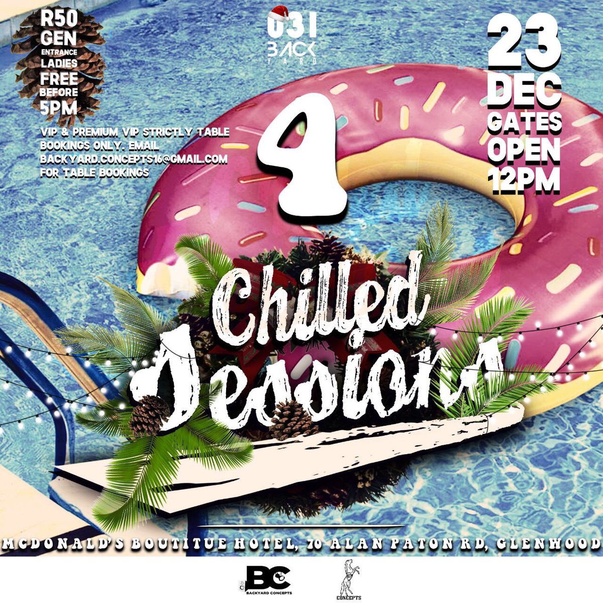 joymkhize_'s tweet photo. 4 days left. Tables are going fastπ³ππ½ββπ
. Limited table bookings available. Book your table now to avoid disappointment. #031Backyard #ChilledSessions 23.12.17 #SaveTheDate π₯πππ https://t.co/MHPLXDKh0p