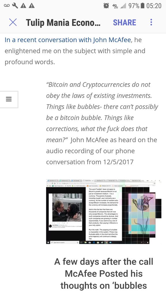 officialmcafee's tweet image. Tulip mania and Bitcoin. Why Bitcoin cannot have a bubble.