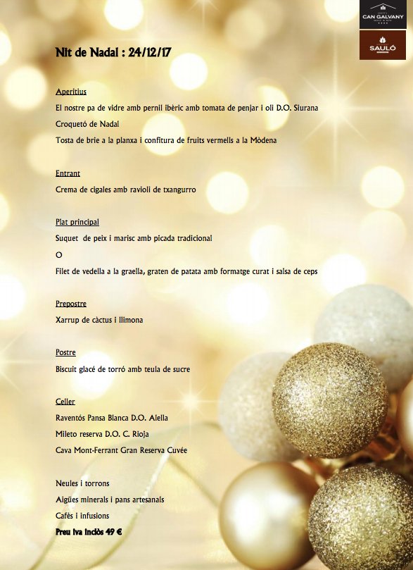 restaurantsaulo's tweet photo. 🎄 Al Restaurant Sauló encarem el #Nadal amb les millors propostes gastronòmiques per a les dates assenyalades. Escolliu el vostre menú 📲 935 72 95 91
#Sauló #CanGalvany #Vallromanes #Barcelona https://t.co/qDV06nTFNA