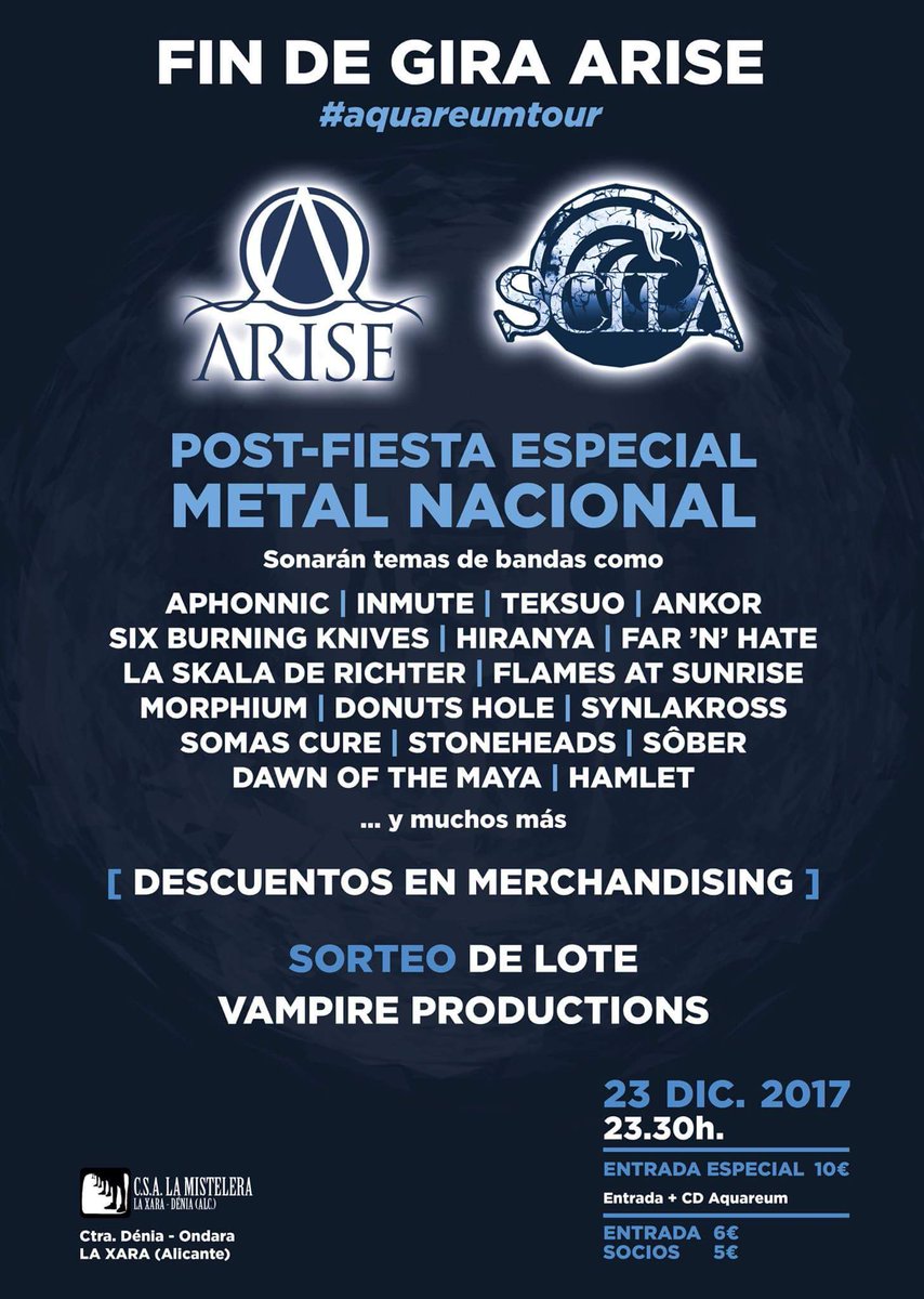 Esta es la semana arisers! Despedimos Aquareum en casa junto a <a href="/ScilaBand/">Scila</a>. Después de los conciertos continua la fiesta con una playlist especial METAL NACIONAL con más de 100 canciones! Te esperamos.