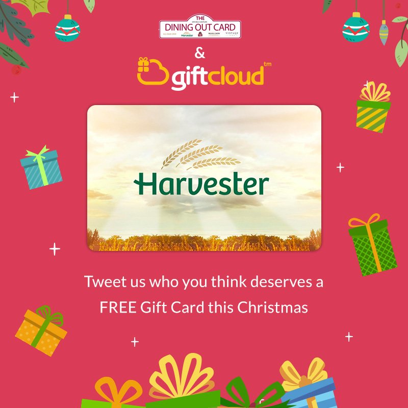 Giftcloud's tweet image. Who fancies a £30 @HarvesterUK  Gift Card? Tweet us who you think deserves a Christmas treat! #giveaway #giftcloudgiftdrop