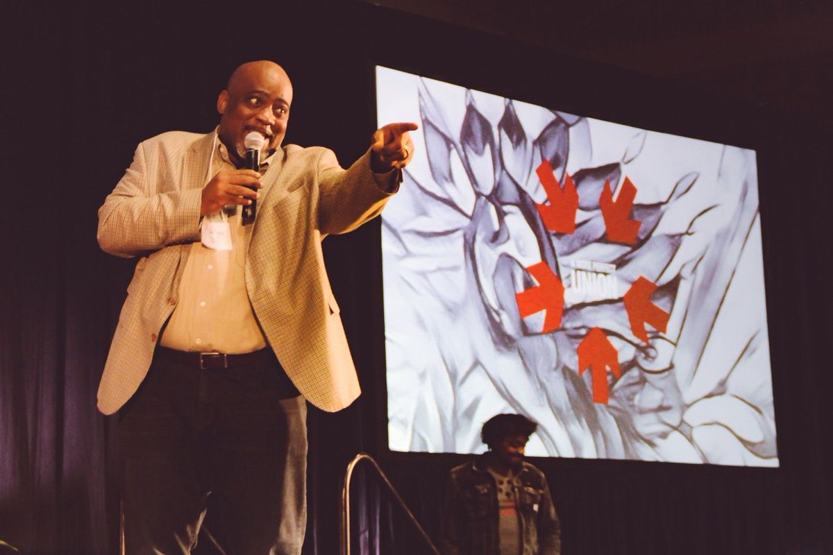 arenasummit's tweet photo. "Until there is liberty and justice for all, NONE of us can have it."
@desmondmeade, after walking on stage to @liljon's #TurnDownForWhat.
#ArenaPhoenix https://t.co/ehyZdJdxUg