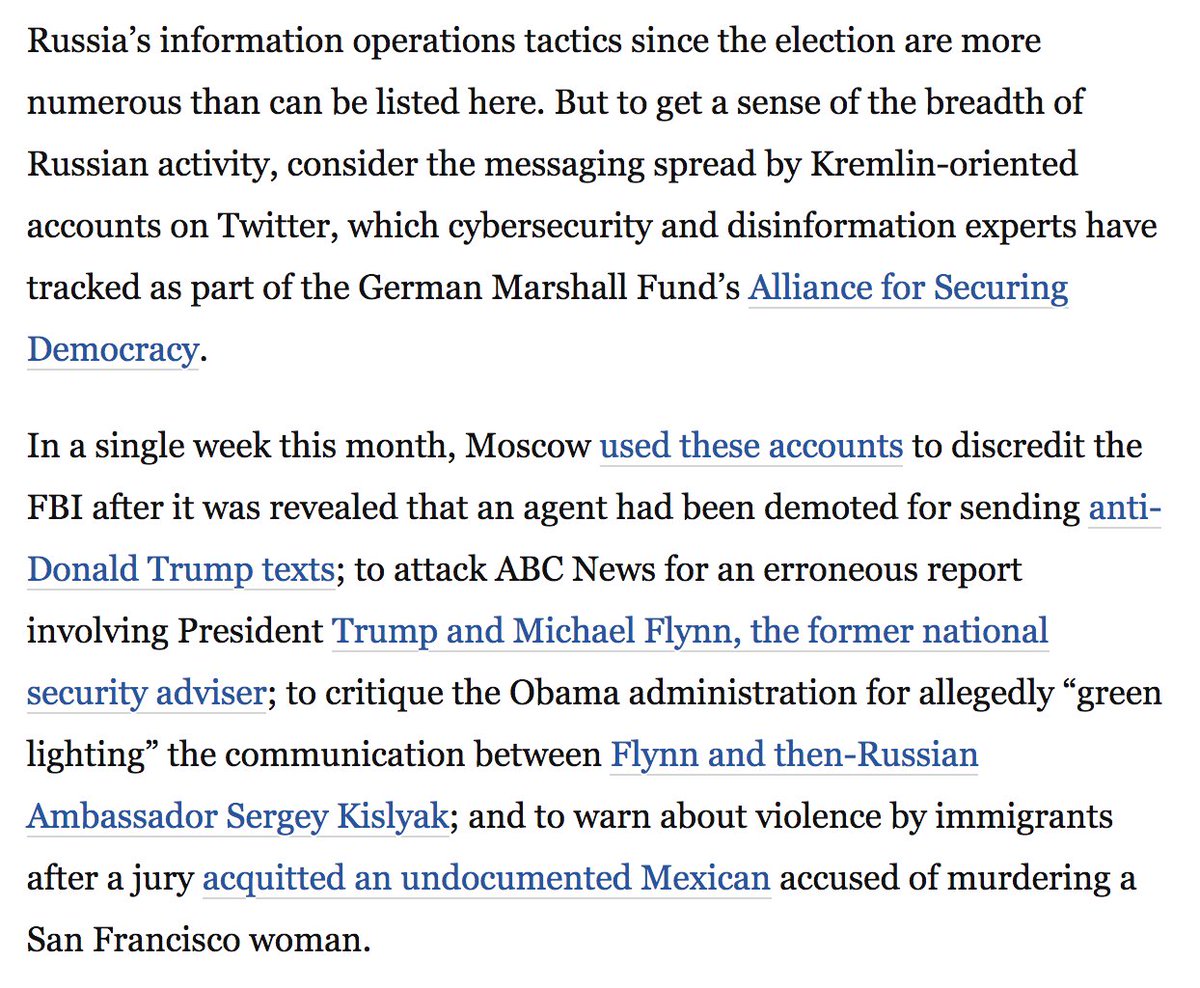 Michael Morell &amp; Mike Rogers in WashPo: The US "has failed to establish deterrence" against Russian propaganda. In a single week this month, Moscow used its accounts to discredit the FBI, attack ABC News, critique the Obama administration, and warn about violence by immigrants.