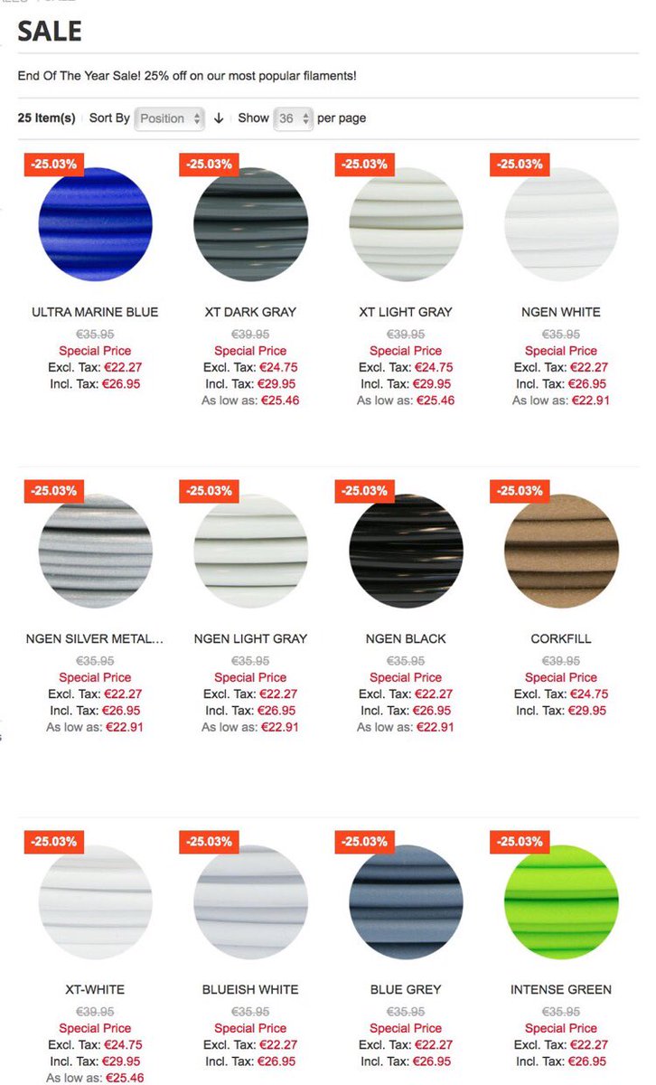 ColorFabb's tweet photo. Until the end of the year we offer 25 of our most popular PLA/PHA, #nGen and #colorFabb_XT #3dprinting filaments with 25% discount! This deal also includes fan favorites #woodFill & #corkFill. Daily shipping from stock!
https://t.co/KQb41dtQN0 https://t.co/fd2NGPpxNv