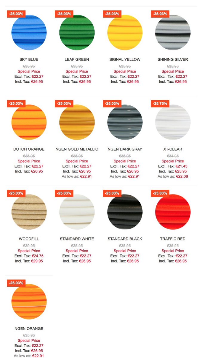 ColorFabb's tweet photo. Until the end of the year we offer 25 of our most popular PLA/PHA, #nGen and #colorFabb_XT #3dprinting filaments with 25% discount! This deal also includes fan favorites #woodFill & #corkFill. Daily shipping from stock!
https://t.co/KQb41dtQN0 https://t.co/fd2NGPpxNv