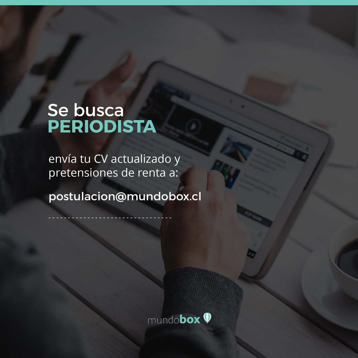 Mundo_Box's tweet photo. Buscamos periodista para agencia de marketing digital. Le deben gustar las redes sociales y tener muchas ganas de aprender. Envíanos tu CV y pretensiones de renta a postulacion@mundobox.cl https://t.co/7uqXLAECCQ