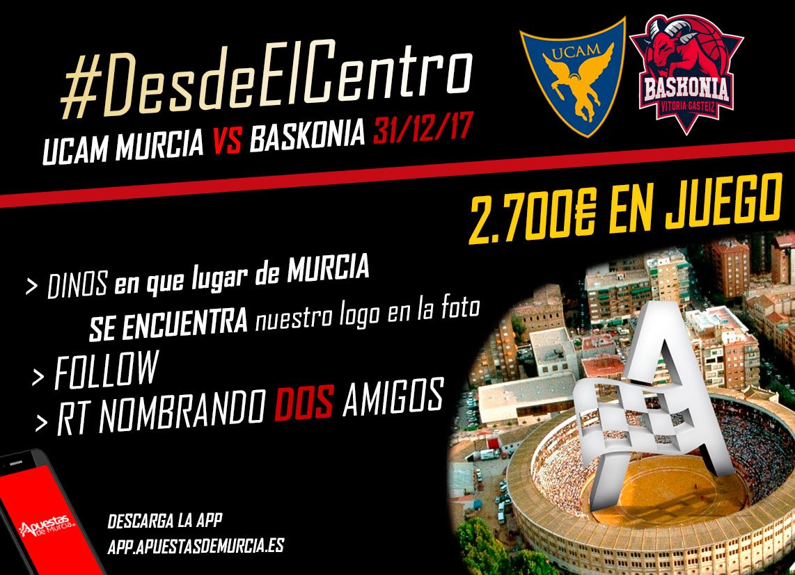 ApuestasdMurcia's tweet photo. ¿Qué tienes que hacer para participar? Contesta correctamente a la pregunta de la imagen, haz FOLLOW + RT nombrando a 2 Amigos con el Hashtag #DesdeElCentro. Y tras el sorteo @UCAMMurcia se pondrán en contacto con los elegidos para dar instrucciones https://t.co/C3PLZSPofY