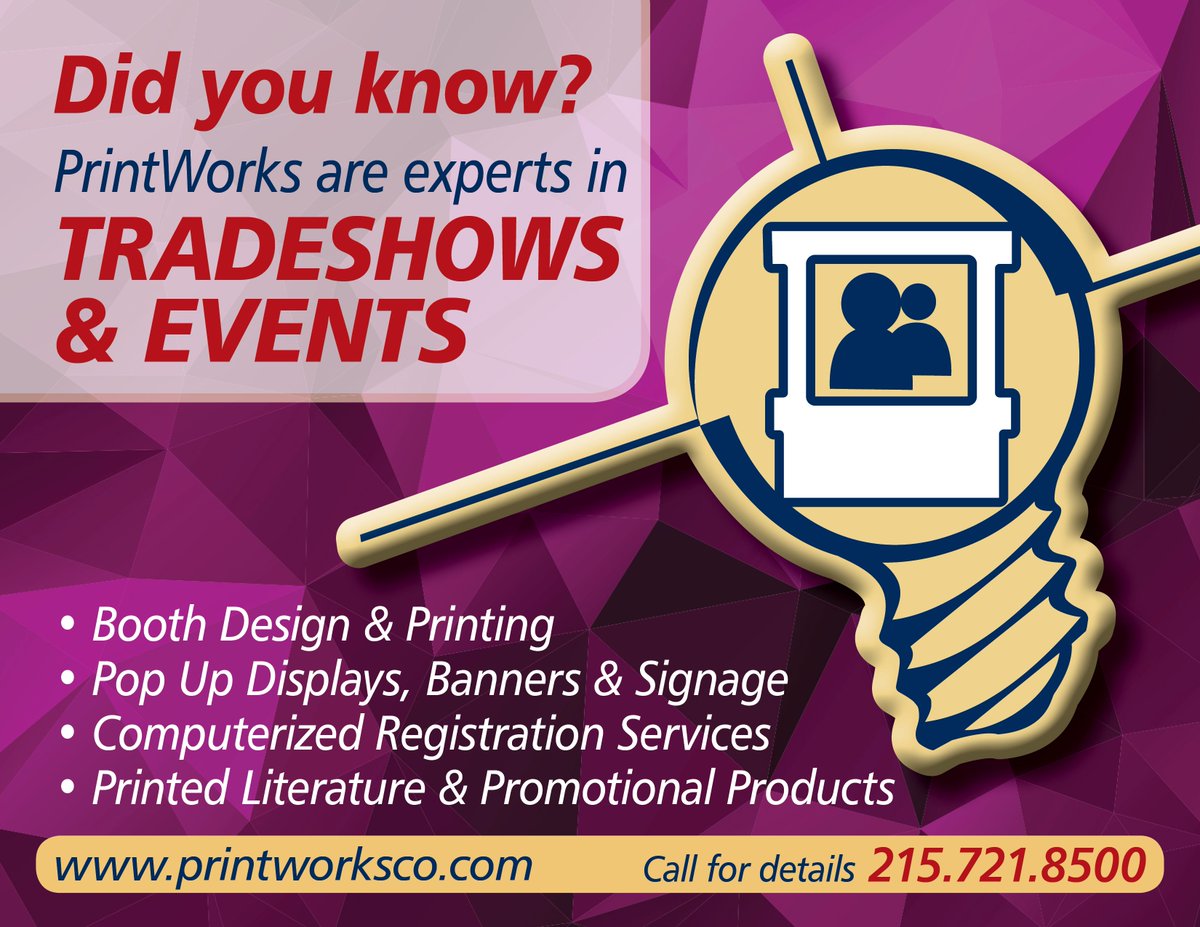 AGus822lansdale's tweet photo. Did you know? PrintWorks are experts in Tradeshows & events
• Booth Design & Printing
• Pop Up Displays, Banners & Signage
• Computerized Registration Services
• Printed Literature & Promotional Product
#whyprintworks #tradeshow #rush #printinglife #pa https://t.co/mNI4aRIkOB