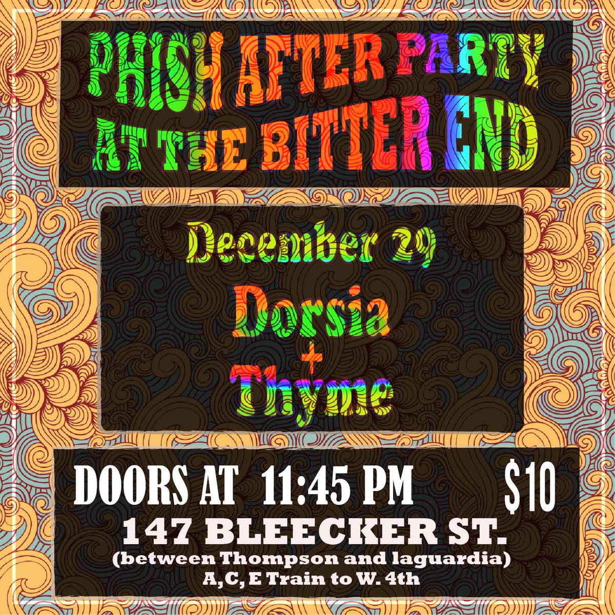 FreeoBand's tweet photo. Make sure to join us and @DorsiaBandNYC for a #Phish #aftershow at #thebitterend on 12/29! https://t.co/GMDCWOU8J8
