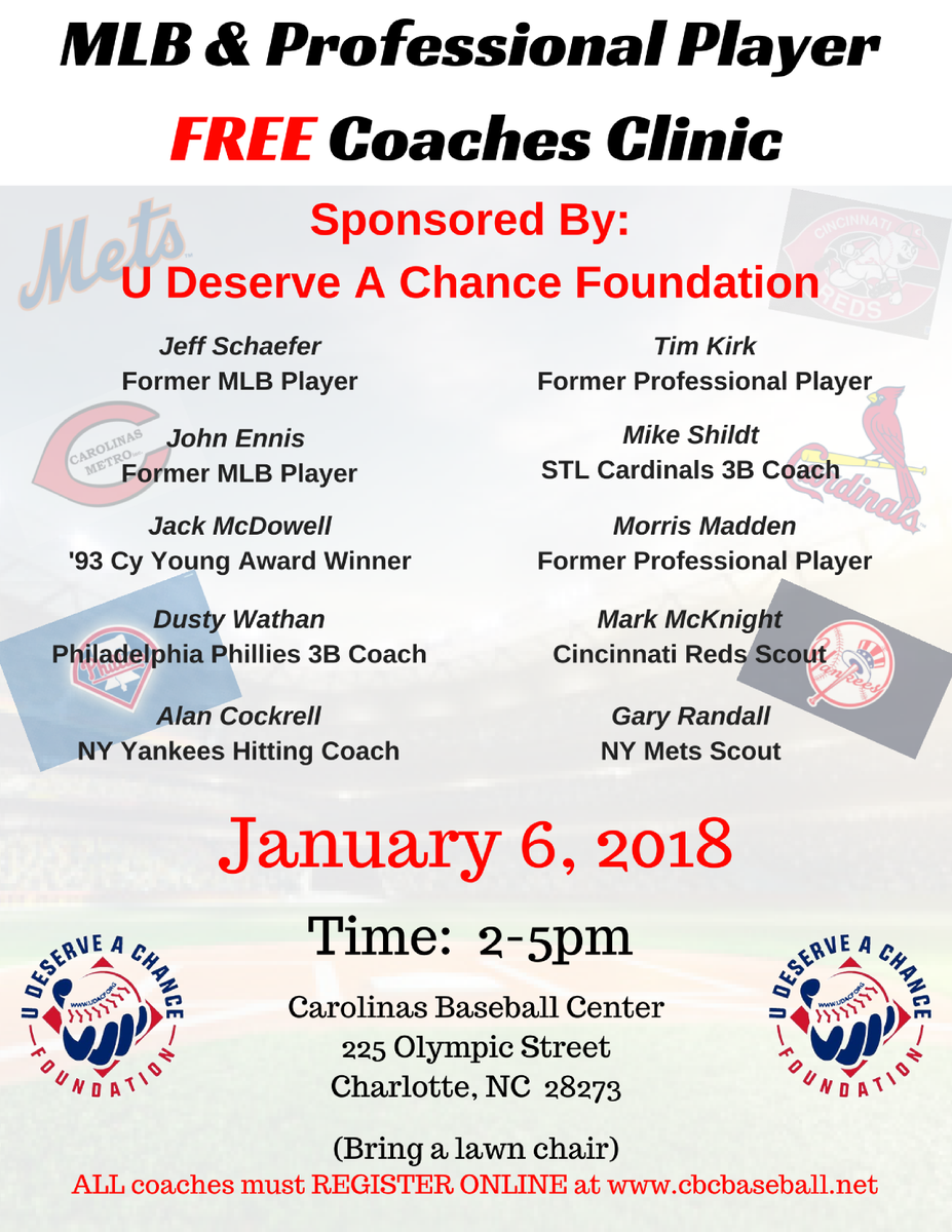 CBCbaseball1's tweet photo. FREE Coaches Clinic @CBCbaseball1 sponsored by @udacf on January 6th from 2pm-5pm. #FormerMLBPlayers #CurrentMLBCoaches #FormerCyYoungAwardWinner
To Register:
https://t.co/9h38Jv9PmB https://t.co/3BXfQKmffx