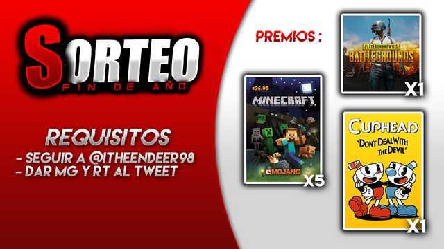ennddr's tweet photo. Sorteo de Fin de Año 🎮

Premios 🎁🛍
- 1 Minecraft Full Access
- 5 Minecraft Premium 
- 1 PUBG
- 1 CupHead

Requisitos :
Like y RT 📲
Seguir a @iTheEndeer98 

Termina el 2 de Enero 
Los resultados se darán en directo por Twitch : https://t.co/FmsqZMq3Wl https://t.co/OPovOmXkq8