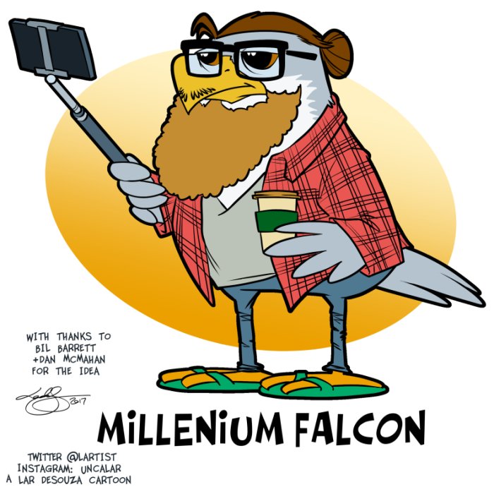 lartist's tweet photo. Cartoon break: Millenium Falcon. With thanks to Bil Barrett &amp; Dan McMahan @danthemcmahan for the idea push :) https://t.co/xvioEFtift