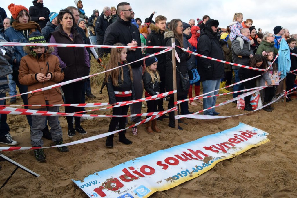 radiosouthtyne's tweet photo. It was great fun supporting @CancerC_STyne #BoxingDip with @LittleMix Jade @joemcelderry91 @JosefCraig down on the Little Haven beach in South Shields. Thanks to all those who braved the cold this morning. https://t.co/RHteGpJj8i